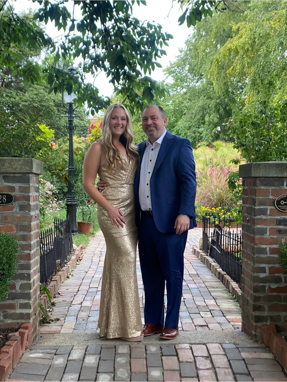 Metallic Gold Sequin V-Neck Evening Gown